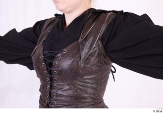  Photos Woman in Historical Dress 74 15th century Historical clothing black shirt leather vest upper body 0008.jpg